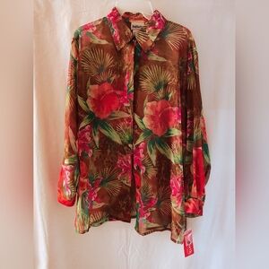 Floral Sheer Tropical Button-Up Shirt